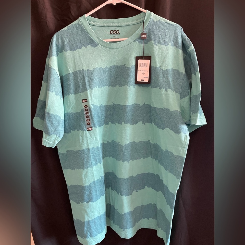CSG Men’s Short Sleeve Striped Tee — Aqua/Teal